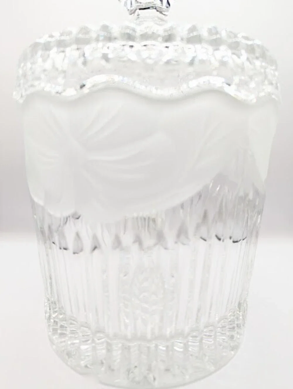 Vintage Lead Crystal Biscuit Cookie Jar With Lid Frosted Etched Floral